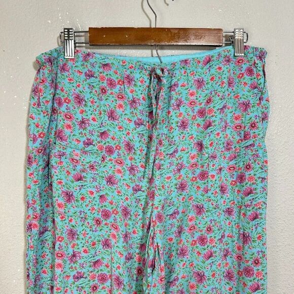 VTG 90s April Cornell Floral Pants S Blue 100% Rayon Cottagecore Straight Leg - Picture 4 of 7